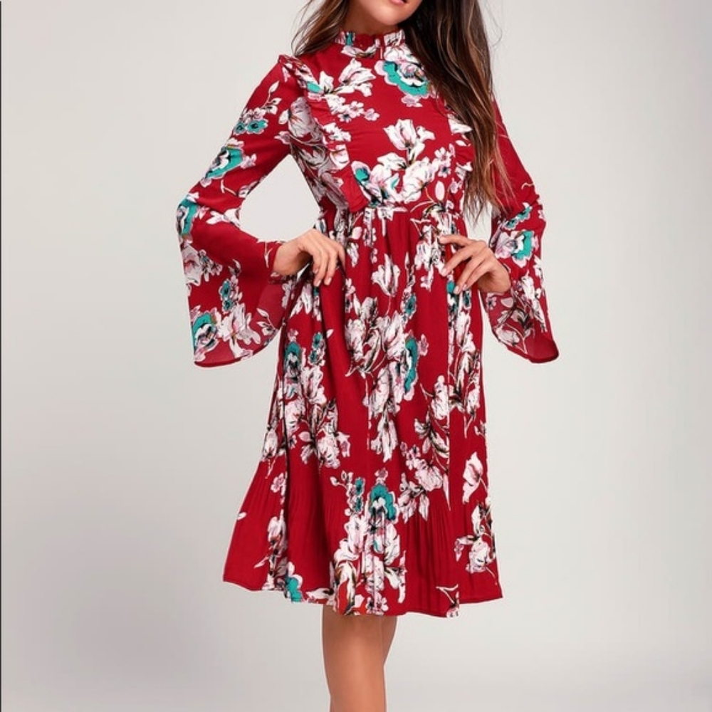 (Lulu's) Garden Glory Wine Dress, Size XL